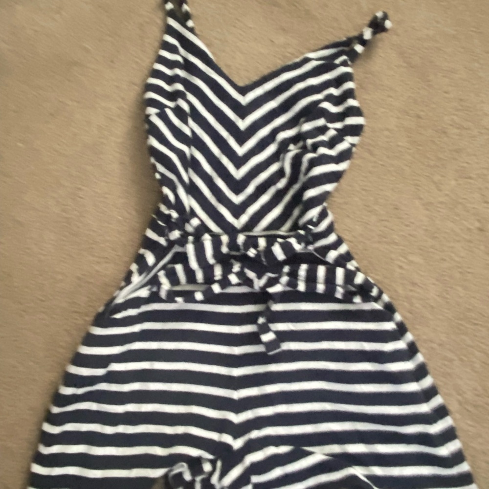 White and navy stripped romper